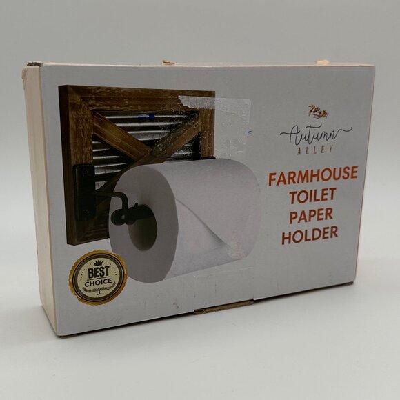 Autumn Alley Farmhouse Toilet Paper Holder – Rustic Wood & Metal (New, Open Box) - Picture 1 of 5